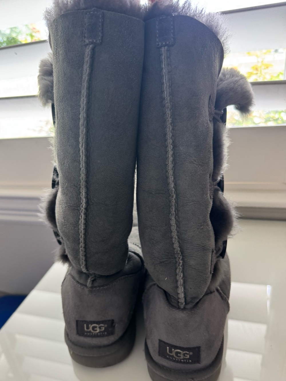 UGG Gray Bailey 3-Button tall shearling Boots - Women’s size 9